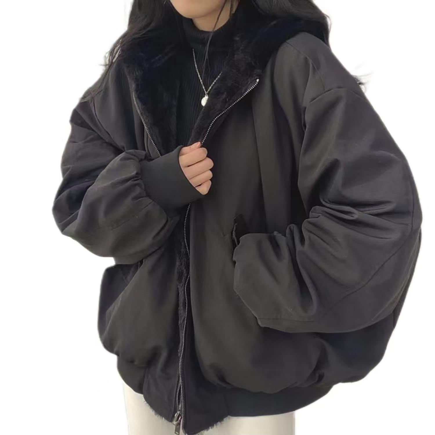 Sumleno Sherpa Jacket for Women, Teens, Girls, Reversible, Y2K